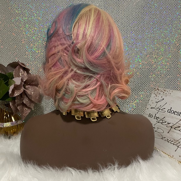 🌺 10" Rainbow Pastel 100% Human Hair Bob Wig 🌺 - Picture 8 of 8